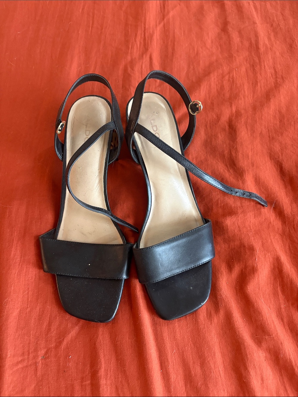 Aldi strappy black chunks with tortoise heel